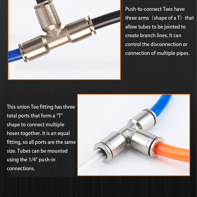 [Australia - AusPower] - Jienk 2PCS 3/8" Tube OD Union Tee Push to Connect Fittings, Pneumatic 3 Way Tee Shaped Nickel-Plated Copper Quick Connector for Air Bag Air Brake Air Compressor 3/8” OD 