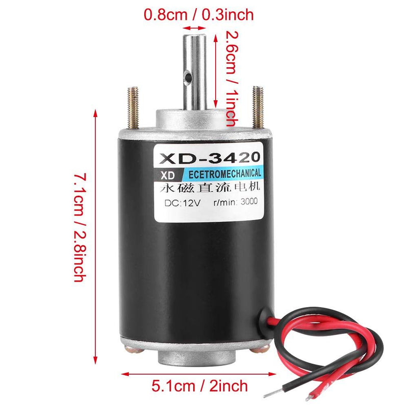 [Australia - AusPower] - XD-3420 DC Electric Motor, 12V High Speed Permanent Magnet DC Motor, Mini Electric Gear Motor, Low Noise, Low Loss, for Grinding Machine, Medical Equipment, Small Cutting Bench (12V 3000RPM) 