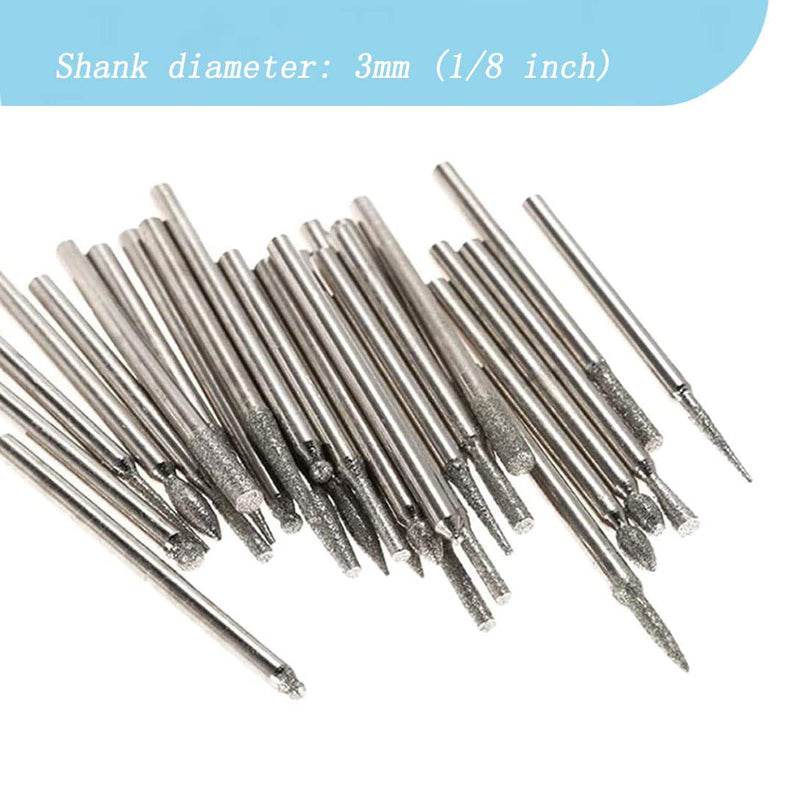 [Australia - AusPower] - Luo ke 30Pcs Various Shape Diamond Burr Stone Carving Bits Set For Dremel Rotary Tool 