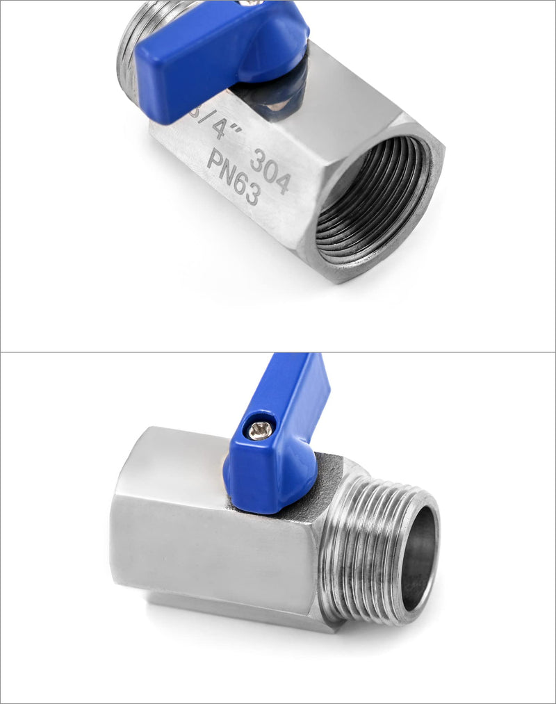 [Australia - AusPower] - QWORK Mini Ball Valve, 2 Pack 3/4" NPT Female and Male Thread 304 Stainless Steel Shut-Off Valve 3/4" Female&Male 