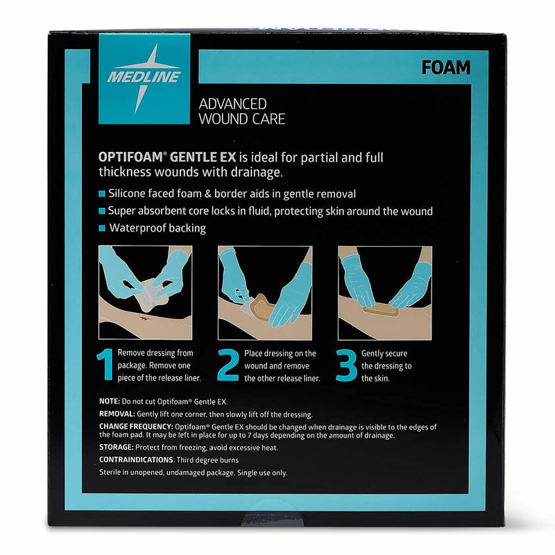 [Australia - AusPower] - Medline Optifoam Gentle EX Bordered Foam Adhesive Dressing, 5" x 5" Square (10 Count) 5" X 5" Box 