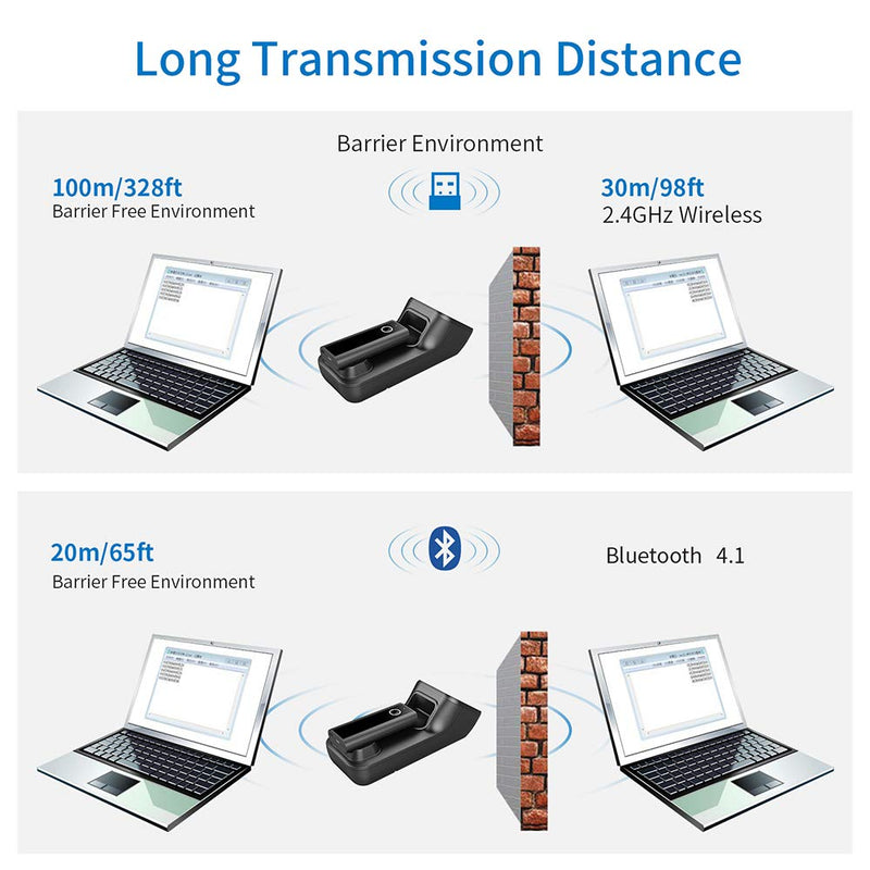 [Australia - AusPower] - Symcode Bluetooth Wireless Barcode Scanner with Automatic scan window, 2D Cordless Bar Code Reader 400m Transmission Distance CMOS Imager Read 1D, 2D, QR Code, Data Matrix, PDF417 for Windows Mac Linu 