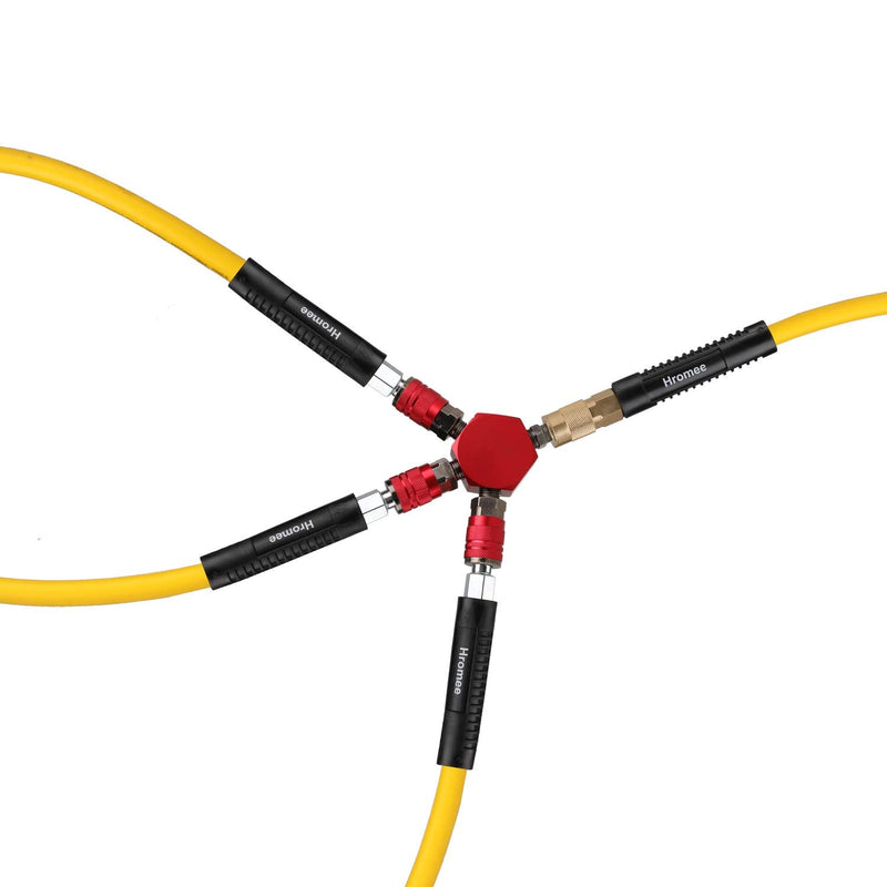 [Australia - AusPower] - Hromee 3-Way Air Manifold 4 Ports Aluminum Industrial Flat Hex Quick Connect Air Hose Splitter with 3 Steel Couplers and 1/4" Male NPT Plug 