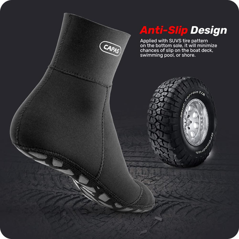 [Australia - AusPower] - CAPAS 2mm Neoprene Waterproof Socks, Beach Volleyball Sand Proof Socks, Wetsuit Snorkel Socks Keep Warm for Men Women 2mm Black - Long Style Small 