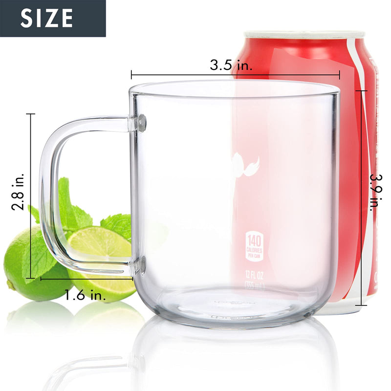 [Australia - AusPower] - Aquach Glass Mugs 16 oz Set of 2, Large Clear Glass Cup with Handle for Hot/Cold Coffee Tea Beverage, Thicker Quality 16 Ounce 