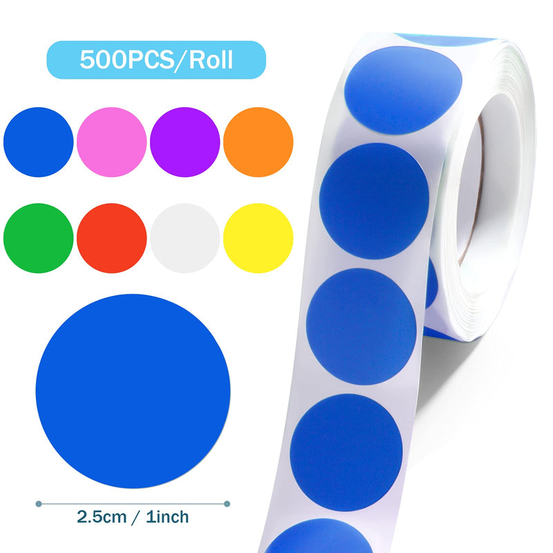 [Australia - AusPower] - Geyee 4000 Pieces Removable Color-Code Dot Stickers 1 Inch Circle Dots Stickers Round Inventory Label Rolls for Office Inventory Control, 500 Pieces/ Roll, 8 Colors (Classic Colors) Classic Colors 