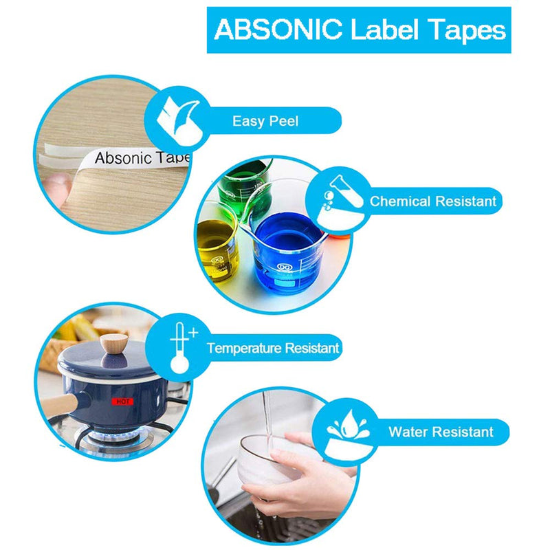 [Australia - AusPower] - Absonic Compatible Label Tape Replacement for XR-9WE XR-9RD XR-9BU XR-9YW XR-9GN Tape Cassette for KL-60 KL-100 KL-120 KL-750 KL-780 KL-7000 KL-8100 Label Maker, 3/8" x 26', 9mm x 8m, 5-Pack 