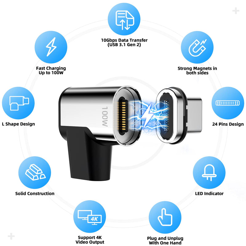 [Australia - AusPower] - 2Pack USB C Magnetic Adapter 24Pin Magnetic USB C Adapter with 6.6FT USB C 3.1 Cable Support PD 100W Quick Charge, USB 3.1 10Gbps Data Transfer, 4K@60Hz Video Output for MacBook Pro/Air USB-C Laptop 