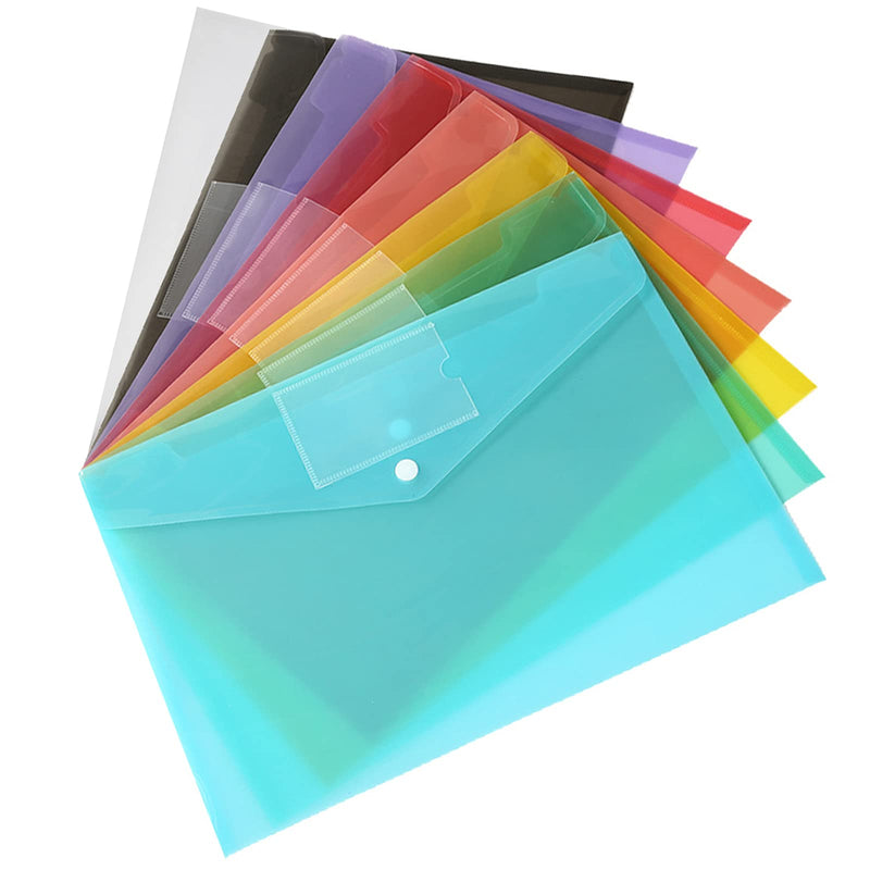 [Australia - AusPower] - Plastic Envelopes, 16 Pack Clear Poly Envelopes with Label Pocket & Snap Closure, Document Folders US Letter A4 Size File Envelopes for Home School Office Organization, 8 Colors 