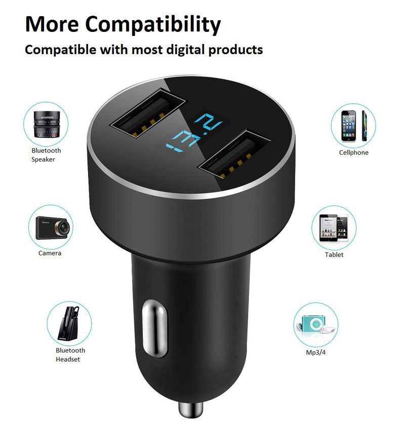 [Australia - AusPower] - Dual USB Car Charger,Cigarette Lighter Voltage Meter,Compatible with Apple iPhone,iPad,Samsung Galaxy,LG,Google Nexus,Other USB Charging Devices, Black 