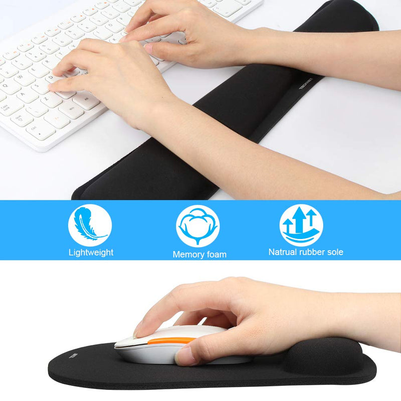 [Australia - AusPower] - TECKNET Keyboard Wrist Rest and Mouse Pad with Wrist Support, Memory Foam Set for Computer/Laptop/Mac, Lightweight for Easy Typing & Pain Relief Ergonomic Mousepad (Black) Black 