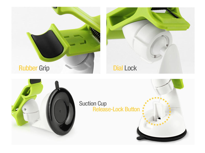 [Australia - AusPower] - CyonGear Car Windshield Dashboard Phone Holder- for iPhone X/8/8 Plus, 7/7s Plus, 5/5s/5c, Samsung Galaxy S8/S8 Plus, S7 /Edge / S6 / Edge Plus, Note 8 / 6 LG G5/G6 & Other Smartphones Green Standard Packaging 