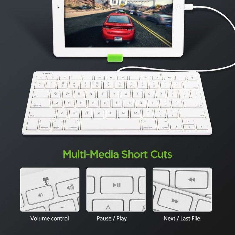 [Australia - AusPower] - Omars MFI Certified iPad Plug-n-Go Wired Keyboard with 8-pin Lightning Connector Compatible with Apple iPhone, iPad, or iPod Touch, Great for PARCC and Smarter Balanced Tests pure-white 