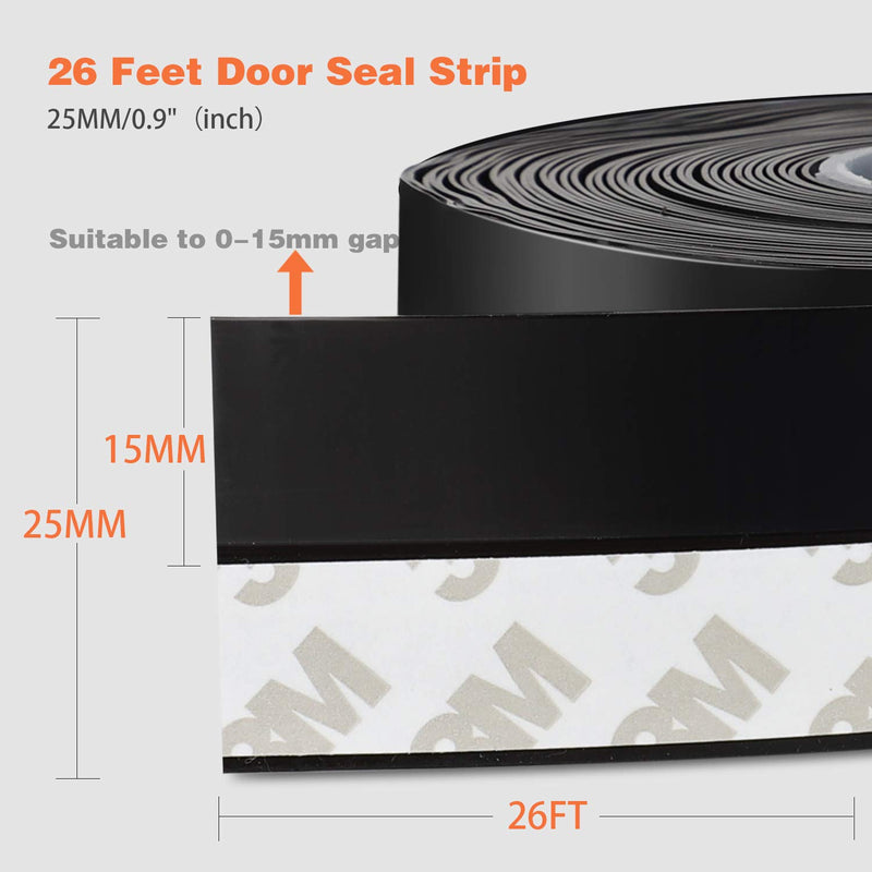 [Australia - AusPower] - 26 Feet Silicone Seal Strip,Door Weather Stripping Door Seal Strip Window Seal Silicone Sealing Tape for Door Draft Stopper Adhesive Tape for Doors Windows and Shower Glass Gaps (Black, 25MM) Black 