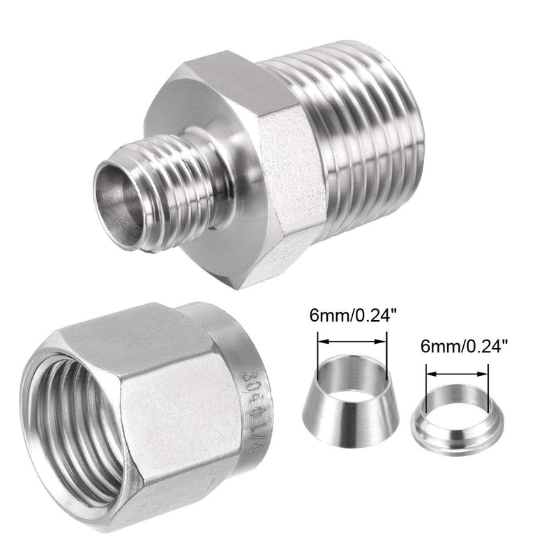 [Australia - AusPower] - uxcell Stainless Steel Compression Tube Fitting 1/2NPT Male x 1/4 Tube OD 