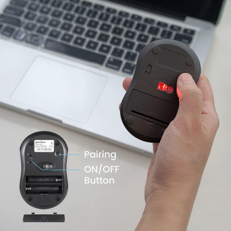 [Australia - AusPower] - Perixx PERIMICE-802B Wireless Bluetooth Mouse - Portable Design for Windows, iOS, and Android Tablet - Black Rubber Black 