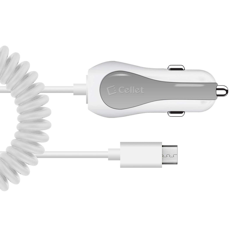 [Australia - AusPower] - Cellet PMICROMS21 Fast Charging 2.4Amp Output Dual USB Car Charger 4ft Long Micro USB Cable Compatible with LG Risio 3 K20 Harmony Grace K20 V K20 Plus K30, K4 Optimus Zone 3, Rebel, K8 (2018), White 