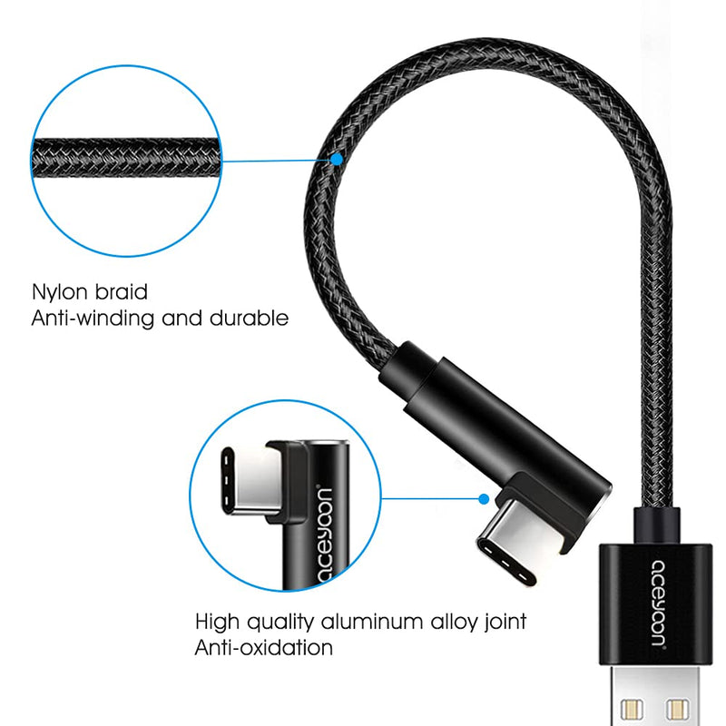 [Australia - AusPower] - [3 Pack] aceyoon 90 Degree USB C Cable 0.6ft Short Right Angle Type C Charger Braided USBC to USB A 20cm L Shape Charging and Data Sync Cord Compatible for S10 S9 S8, P40 P30 P20, Mate 30/20, Pixel 