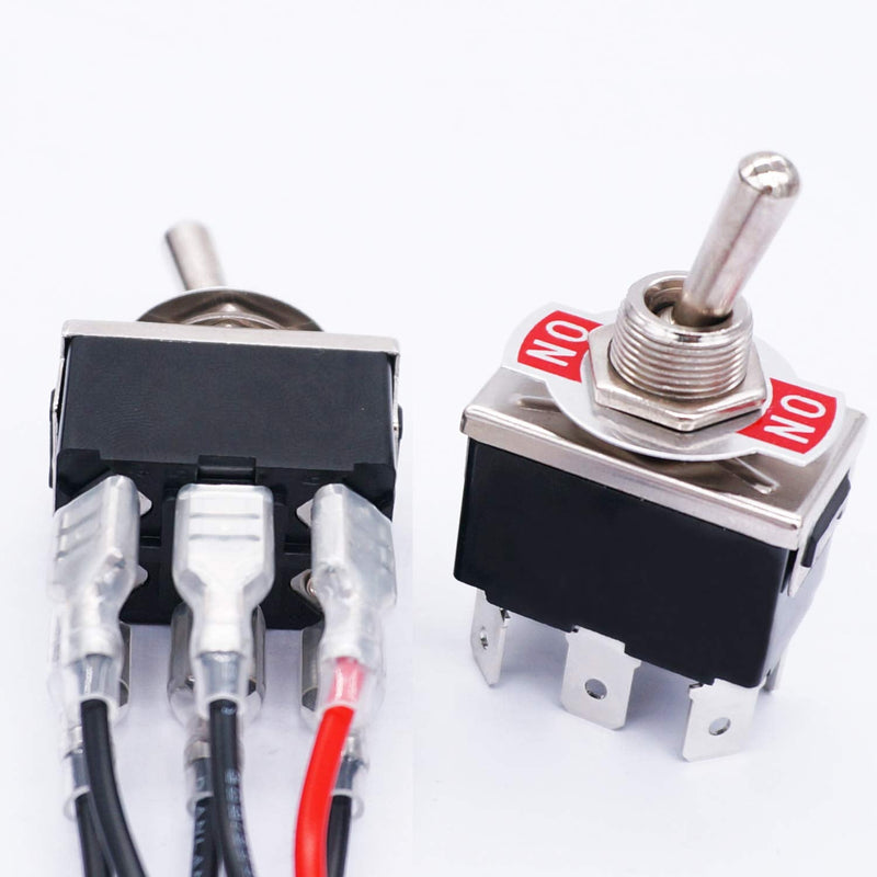 [Australia - AusPower] - TWTADE 3 Pcs Toggle Rocker Switches ON/ON 6 Pin 2 Position Latching DPDT Heavy Duty 16A 250VAC Spade Terminal Metal Bat Switch with Waterproof Boat Cap and 6.3mm Terminal Wires TEN-1321MZX-B202 