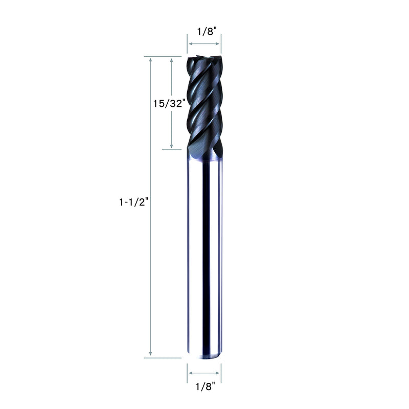 [Australia - AusPower] - ACCUCUT I4KES 1/8 Carbide End Mill, 4 Flute, Square End, Ideal for Steel, Forge Steel, Copper and Alloys, 45 Degree Helix, (5 Pieces) 1/8 in 