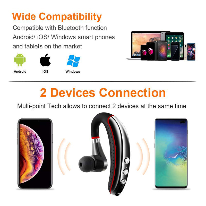 [Australia - AusPower] - Bluetooth Headset,Wireless v5.0 Business Bluetooth Earpiece in Ear Lightweight Sweatproof Earphones with Mic Work for Cell Phones for Office/Workout/Driving 