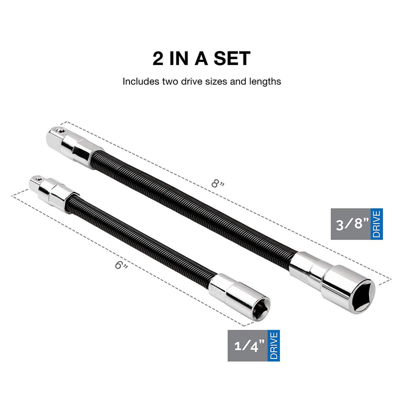 [Australia - AusPower] - NEIKO 00239A Flexible Extension Bar Set | 2 Piece | 1/4" x 6" & 3/8" x 8” 