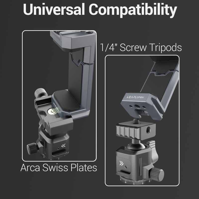 [Australia - AusPower] - Leaplumin Aluminum Phone Mount for Tripod, Adjustable Phone Tripod Mount with Cold Shoe & Arca Swiss Quick Release Plate,Universal Adjustable Clamp Suitable for iPhone 14 pro/13 Pro/12/11/Samsung 