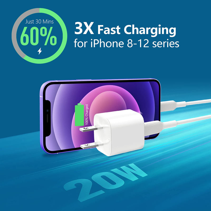 [Australia - AusPower] - iPhone Fast Charger, Areson Mini 20W Type C Fast Charger Block with 6ft [Apple MFi Certified] Lightning Charging Cable Compatible with iPhone 13/12/11/11 Pro Max/Xs Max/XR/X/Airpods 