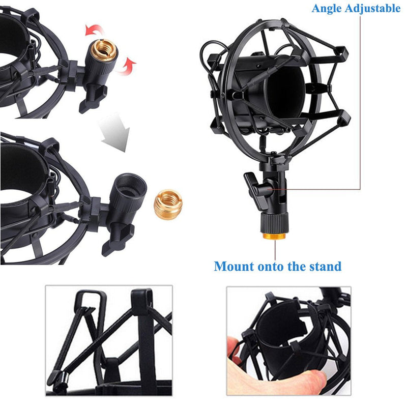 [Australia - AusPower] - Etubby 42-47mm Microphone Shock Mount with Double Mesh Pop Filter & Screw Adapter, Adjustable Anti Vibration High Isolation Metal Mic Mount Holder Clip for Diameter of 42-47mm Microphone 42-47mm / M 