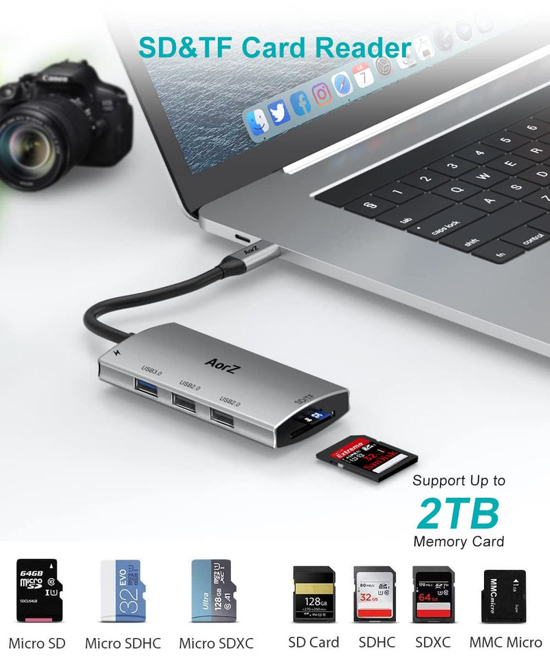 [Australia - AusPower] - USB C Hub, USB C Hub Multiport Adapter AorZ 6-in-1 USB C Dongle with USB 3.0 Ports,100W PD, SD/Micro SD Card Reader, USB Type C to USB 3.0 Hub Adapter for MacBook Pro Air HP XPS and More 