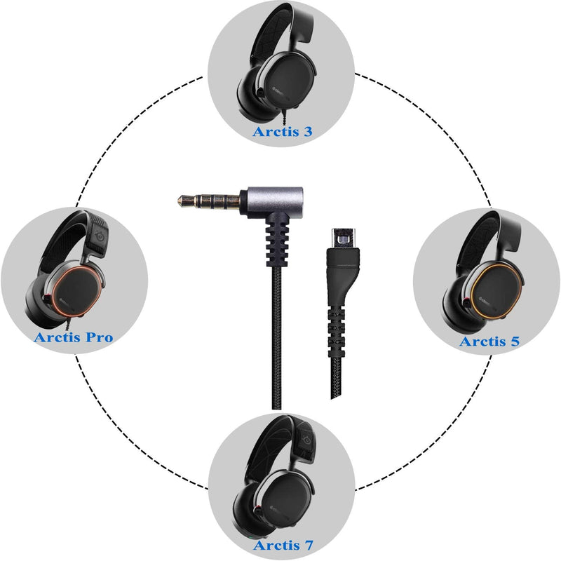 [Australia - AusPower] - Replacement for Arctis Headset Cord, Replacement Audio Cord Compatible with Arctis 3, Arctis 5, Arctis 7, Arctis Pro Wireless, Arctis Pro Gaming Headset 6.5 Feet Nylon Braided Silver 