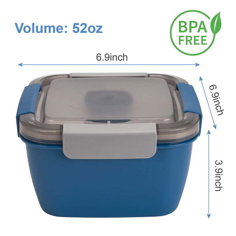 [Australia - AusPower] - Freshmage Salad Lunch Containers To Go, 2 Packs 52 oz Salad Bowls with 3 Compartments, Salad Tupperware for Salad Toppings, Men, Women (Blue+Blue) Blue+Blue 