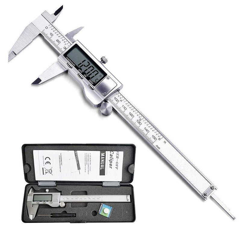 [Australia - AusPower] - Digital Caliper, Caliper Measuring Tool with Stainless Steel, Electronic Micrometer Caliper with Large LCD Screen, Auto-Off Feature, Inch and Millimeter Conversion (6 Inch/150 mm) silver Digital Caliper 
