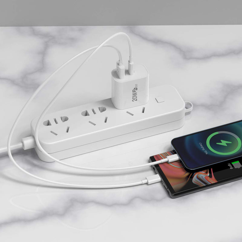 [Australia - AusPower] - iPhone Fast Charger, 20W Fast Charging Dual-Port Wall Charger Plug with Cables, PD/QC3.0 USB C Power Adapter for iPhone 12,12 Mini,12 Pro Max,iPhone 11 Pro Max, iPad Pro, AirPods Pro, and More 