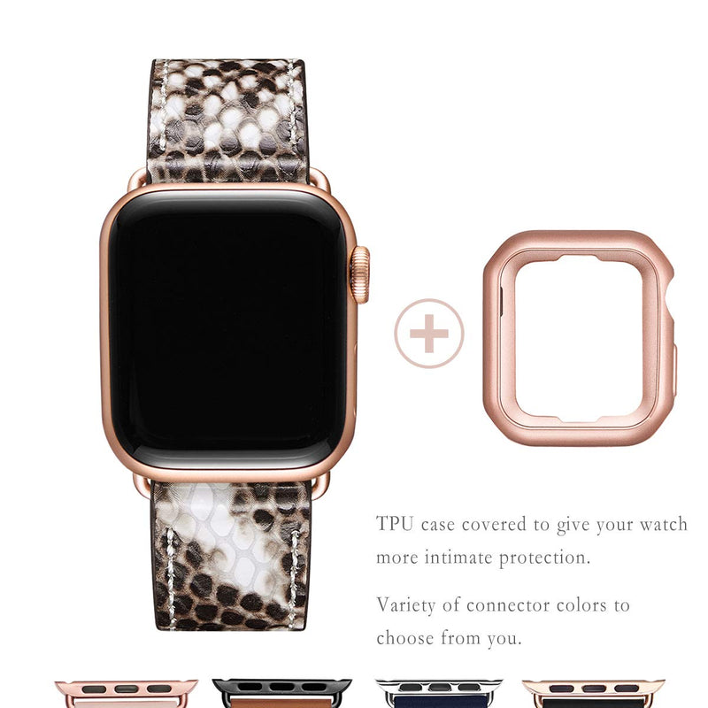 [Australia - AusPower] - POWER PRIMACY Bands Compatible with Apple Watch Band 38mm 40mm 42mm 44mm, Grain Leather Christmas Watch Strap Compatible for Men Women iWatch Series 6 5 4 3,SE SnakePrint/Rosegold 