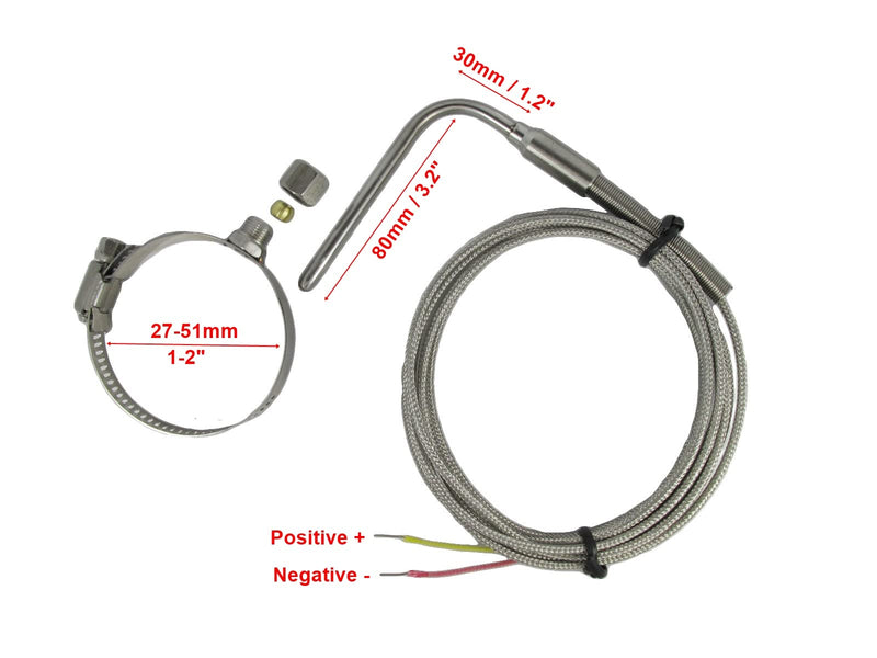 [Australia - AusPower] - Exhaust Gas Temperature Sensors K Type Adjustable Insert Length with Clamp (1~2 Inch) 