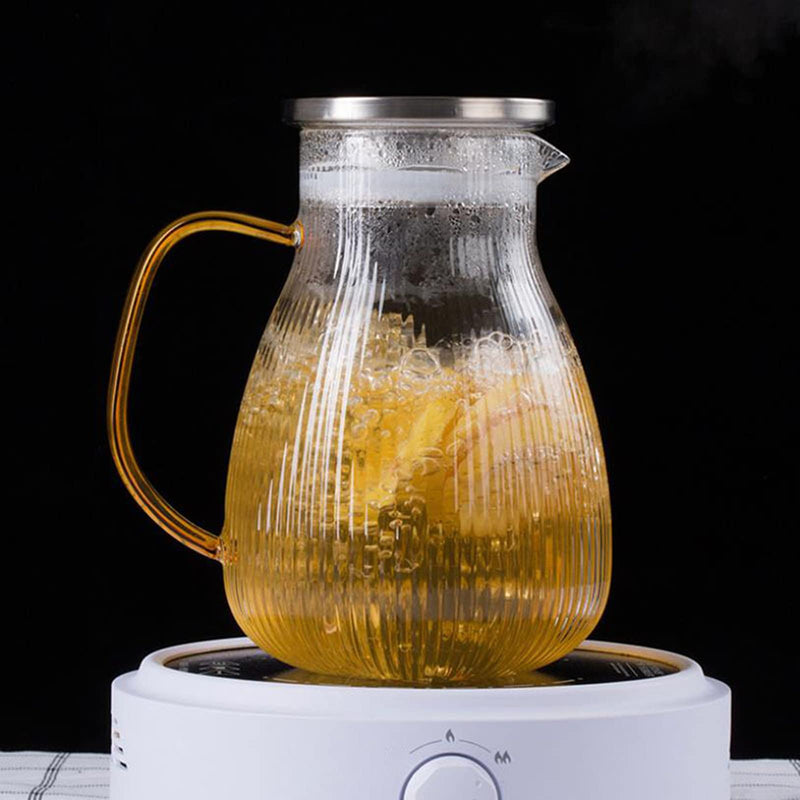 [Australia - AusPower] - Lyellfe 51Oz Glass Pitcher with Handle and Lid, Heat Resistant Water Beverage Pitcher, Borosilicate Tea Pitcher Jar for Hot/Cold Water, Milk and Homemade Beverage, 1.6 Quart 