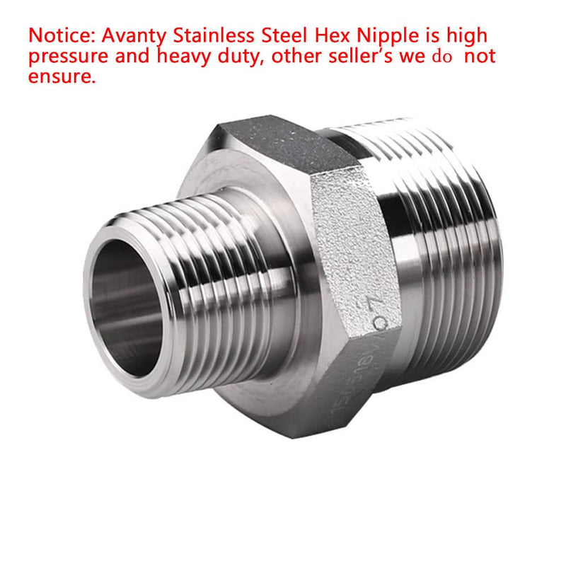 [Australia - AusPower] - Pysrych Stainless Steel 304 Forged Pipe Fitting, Reducing Hex Nipple, 3/4" NPT Male x 3/8" NPT Male Reducer Straight Connector, 3000psi 3/4" Mnpt x3/8" Mnpt 