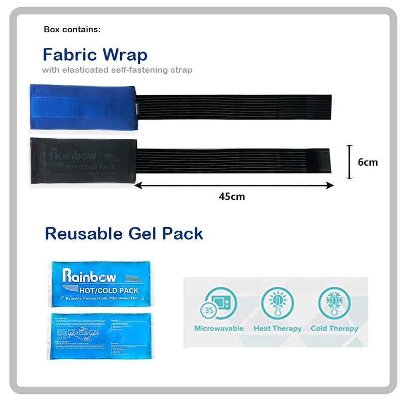 [Australia - AusPower] - Reusable Hot and Cold Packs for Injuries, 2 Flexible Gel Ice Pack Cold Hot Compress for Joint Pain, Muscle Soreness, Tension Headache, Adjustable Therapy Wrap for Knees, Back, Shoulders, Arms and Legs 9.8" X 4.3" - 2 Ice Packs & Wrap 