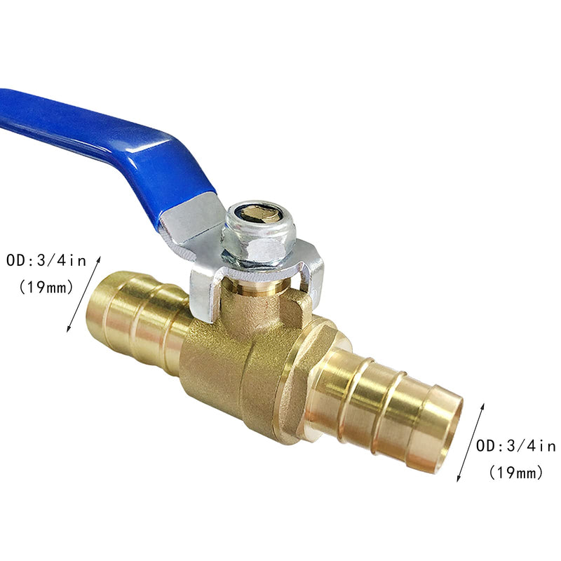 [Australia - AusPower] - Brass Hose Barb Ball Valve Kit-2pcs 3/4'' Heater Hose Shut Off Valve with Stainless Steel Clamps-High Temperature Resistance Shut off PEX Ball Valve for Water, Oil, Gas, Fuel line Fittings 3/4 inch (19mm) 2 pcs 