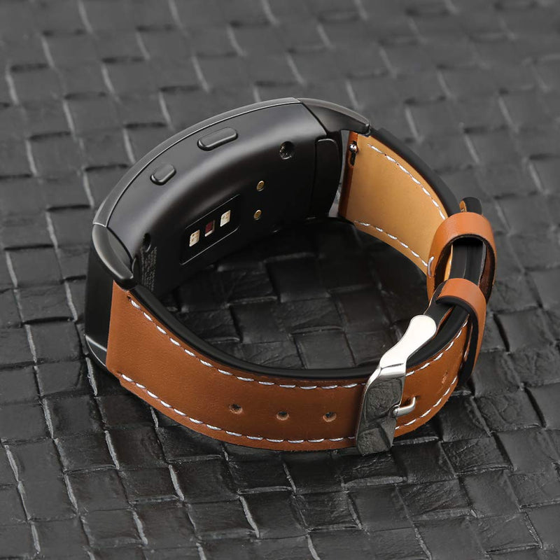 [Australia - AusPower] - OenFoto Compatible with Gear Fit2 Pro/ Fit2 Leather Band, Replacement Accessories Strap for Samsung Gear Fit 2 Pro SM-R365/ Gear Fit2 SM-R360 Smartwatch Brown 
