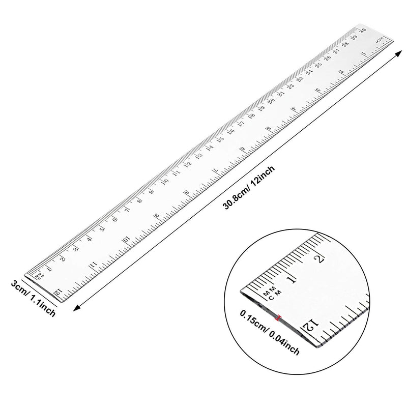 [Australia - AusPower] - 20 Pack Clear Plastic Ruler 12 Inch Straight Ruler Flexible Ruler With Inches and Metric for School Classroom, Home, or Office (Clear) 