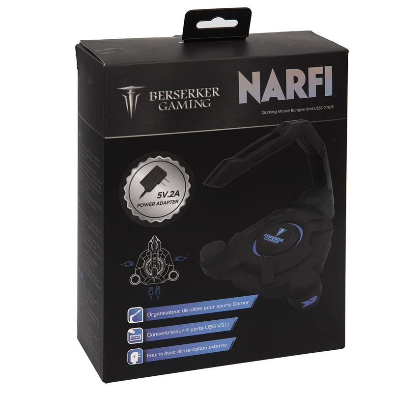 [Australia - AusPower] - Narfi Gaming Mouse Bungee Stand - Blue LED - 4 Port USB 3.0 Hub with Active Power - AC 5V Power Adapter Is Included - PC; Mac; Linux 