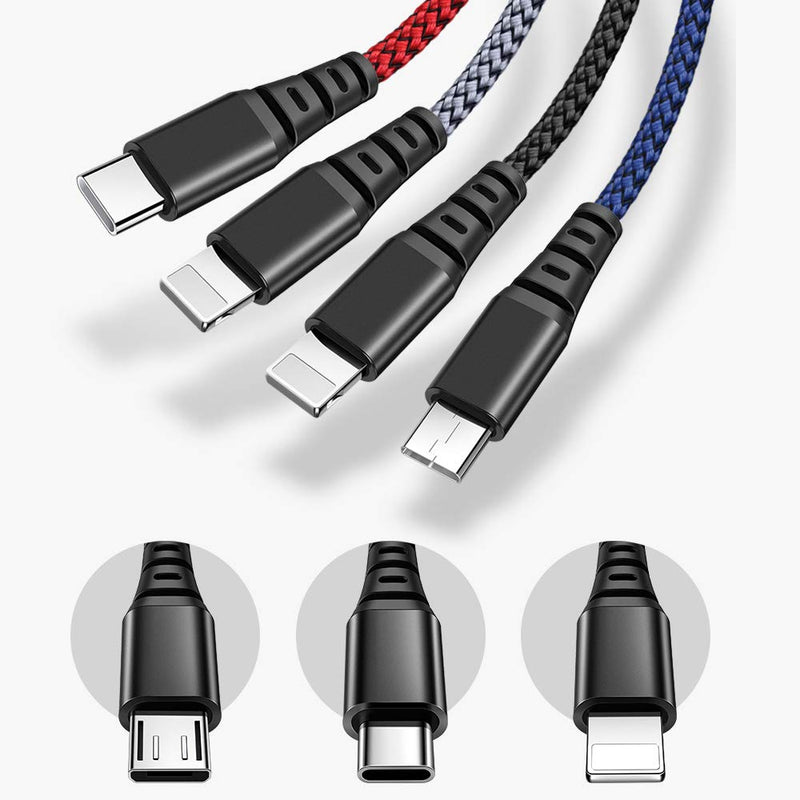 [Australia - AusPower] - Mcdodo 4 in 1 LED Multi Charger Cable Nylon Braided Universal Multiple USB Charging Cord Adapter iOS/Type-C/Micro Compatible with Cell Phones Tablets and More(Charging Only) (4FT/1.2M, 4 in 1) 4FT/1.2M 