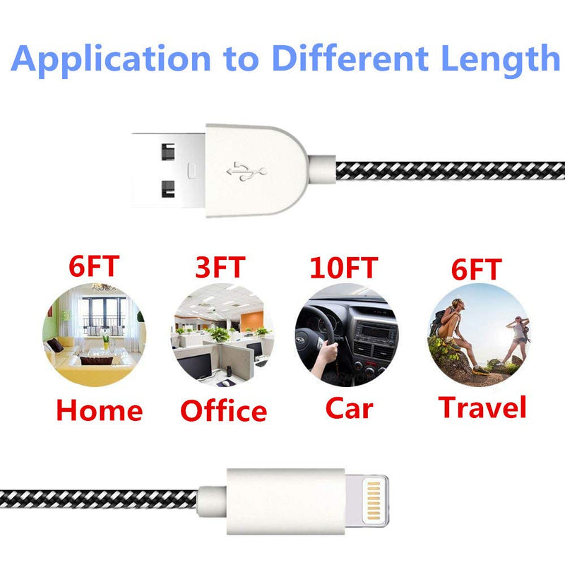 [Australia - AusPower] - iPhone Charging Cable,Sharllen MFi Certified 6Feet/6Foot/6FT Nylon Braided Fast USB Charging&Syncing Cord Lightning Cables Cell-Phone Charger Compatible iPhone12 11Pro/XS/Max/XR/X/8P/7/7P/6/iPad White Off-white 