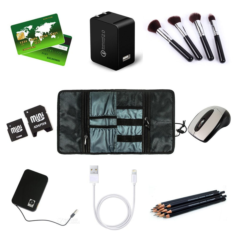 [Australia - AusPower] - ProCase Electronic Organizer Cord Pouch, Travel Cable Charger Phone Accessories Bag Organizer Roll up Tech Carrying Case for USB Cables SD Memory Cards Earphone Flash Hard Drive –Black Black 