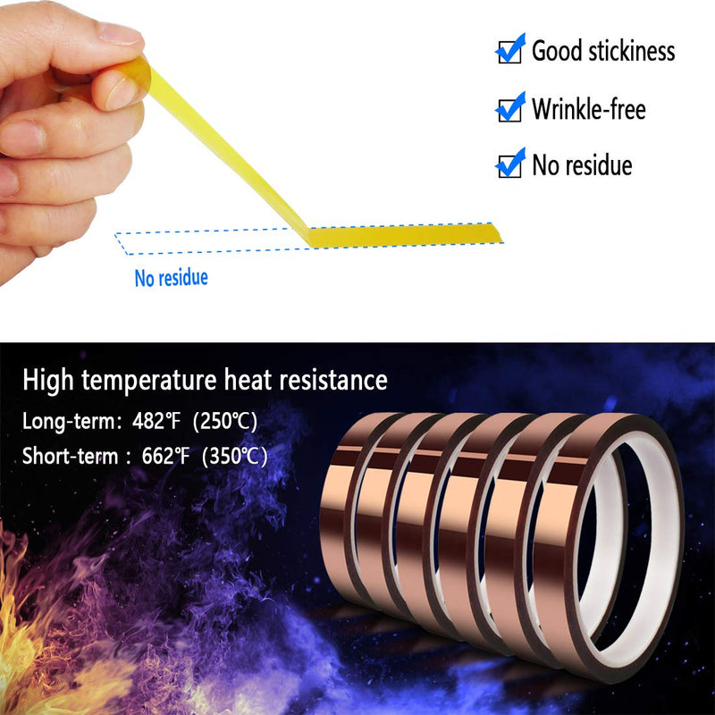 [Australia - AusPower] - 6 Rolls 10mm x33m?108ft?High Temperature Heat Resistant Tape No Residue Heat Transfer Tape for Heat Sublimation Press and Heat Transfer Vinyl 6 Rolls 