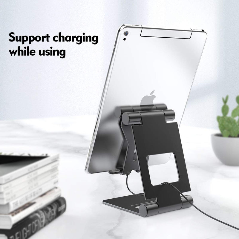 [Australia - AusPower] - Xuyoz Cell Phone/Tablet Stand, Phone Holder for Desk, Metal iPhone Stand Non-Slip Phone Stand Compatible with iPhone, All Mobile Phones, Switch, iPad,Tablet [Angle Adjustable, Foldable] (4-10.5in) Black 