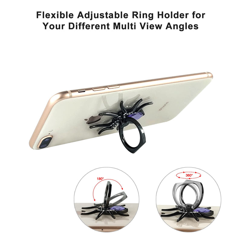 [Australia - AusPower] - 2pcs Spider Cell Phone Ring Holder Stand, Aircawin Cute Phone Finger Holder Stand Cool Animal Phone Grip Kickstand with 4pcs Ring Holder Hanging Hook for All Smartphone,Tablets (Purple+Red) 