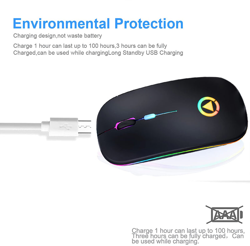 [Australia - AusPower] - DOUMI LED Wireless Mouse Rechargeable Bluetooth 5.1 + USB 2.4GHz Computer Mice with USB Receiver Slim Silent Upgrade UV Paint Portable Mouses for ipad, Laptop, Tablet, Mac, Notebook, PC(Black) Black 
